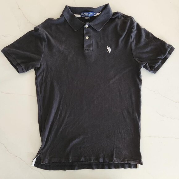 U.S. Polo Assn Sz M Men's Cotton Short Sleeve Polo Black Color Logo Basic Work - Picture 3 of 10